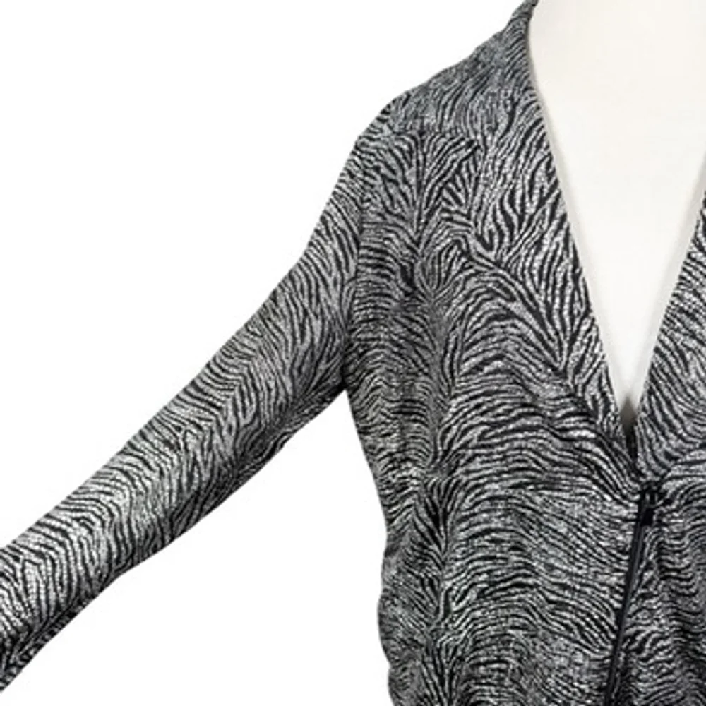 Chicos Black Silver Animal Print Moto Blazer Jacket Artsy Womens size 3 = XL